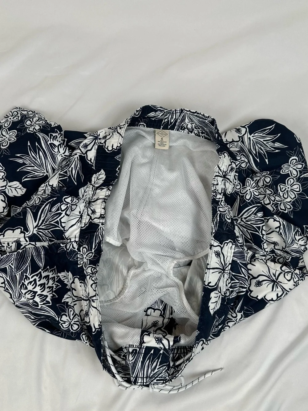 St. John's Bay Navy and White Floral Swim Board Shorts